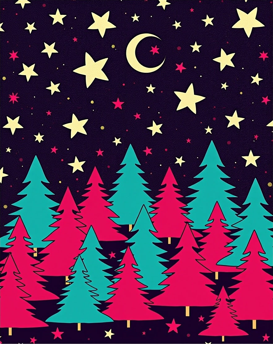 Night Sky Forest Moon Stars Rug