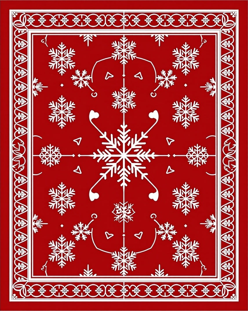 Crimson Snowflake Winter Border Rug
