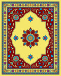 Vibrant Yellow Red Floral Medallion Rug