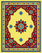 Vibrant Yellow Red Floral Medallion Rug