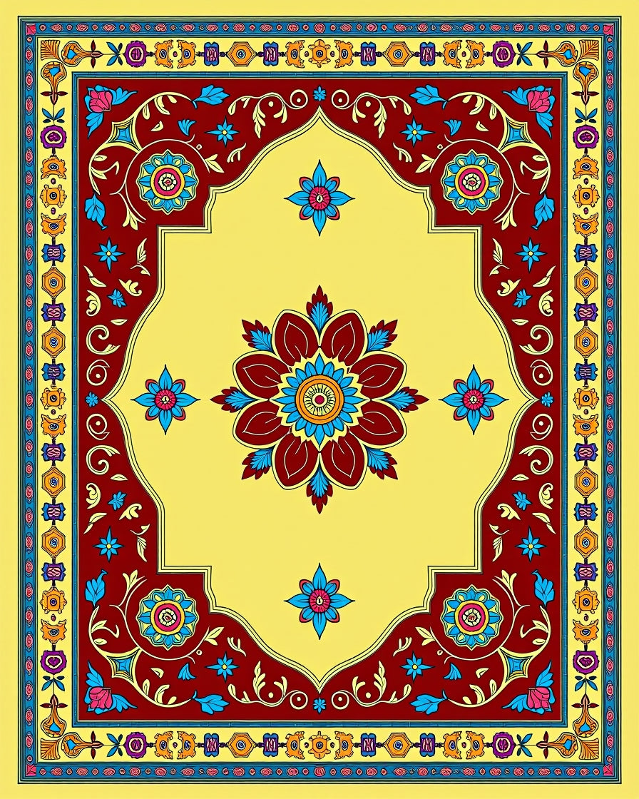 Vibrant Yellow Red Floral Medallion Rug