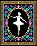 White Ballerina Floral Frame Black Rug