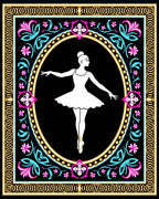 White Ballerina Floral Frame Black Rug