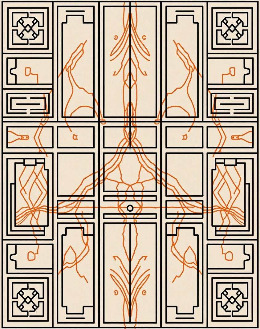Geometric Orange Line Art Rug