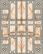 Geometric Orange Line Art Rug