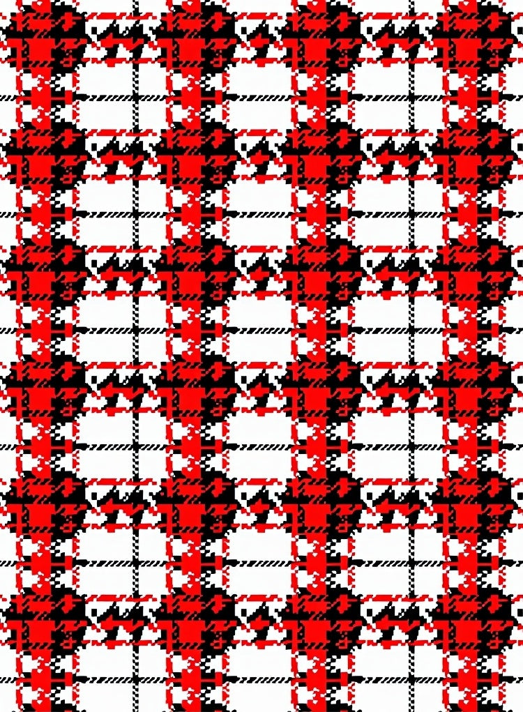 Red Black White Houndstooth Plaid Rug