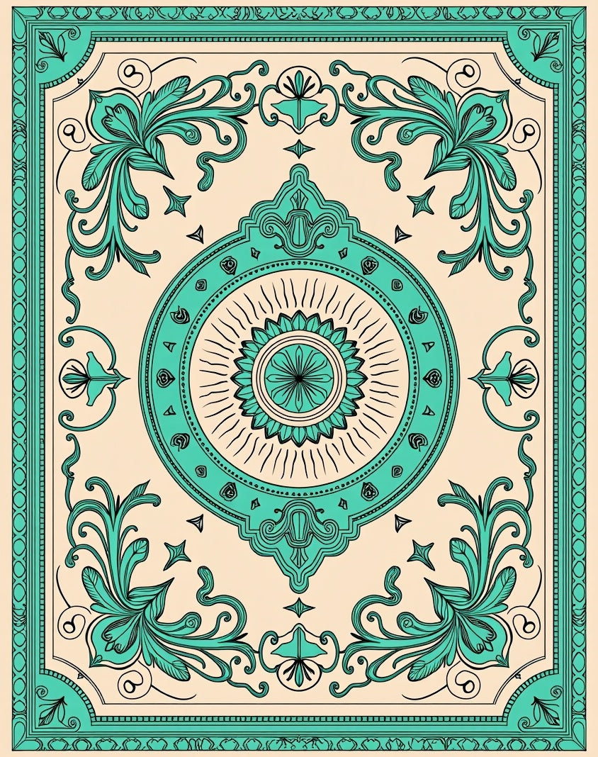Teal Floral Sunburst Medallion Rug