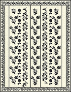 Cream Black Floral Vine Stripes Rug