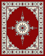 Crimson Cream Floral Sunburst Medallion Rug