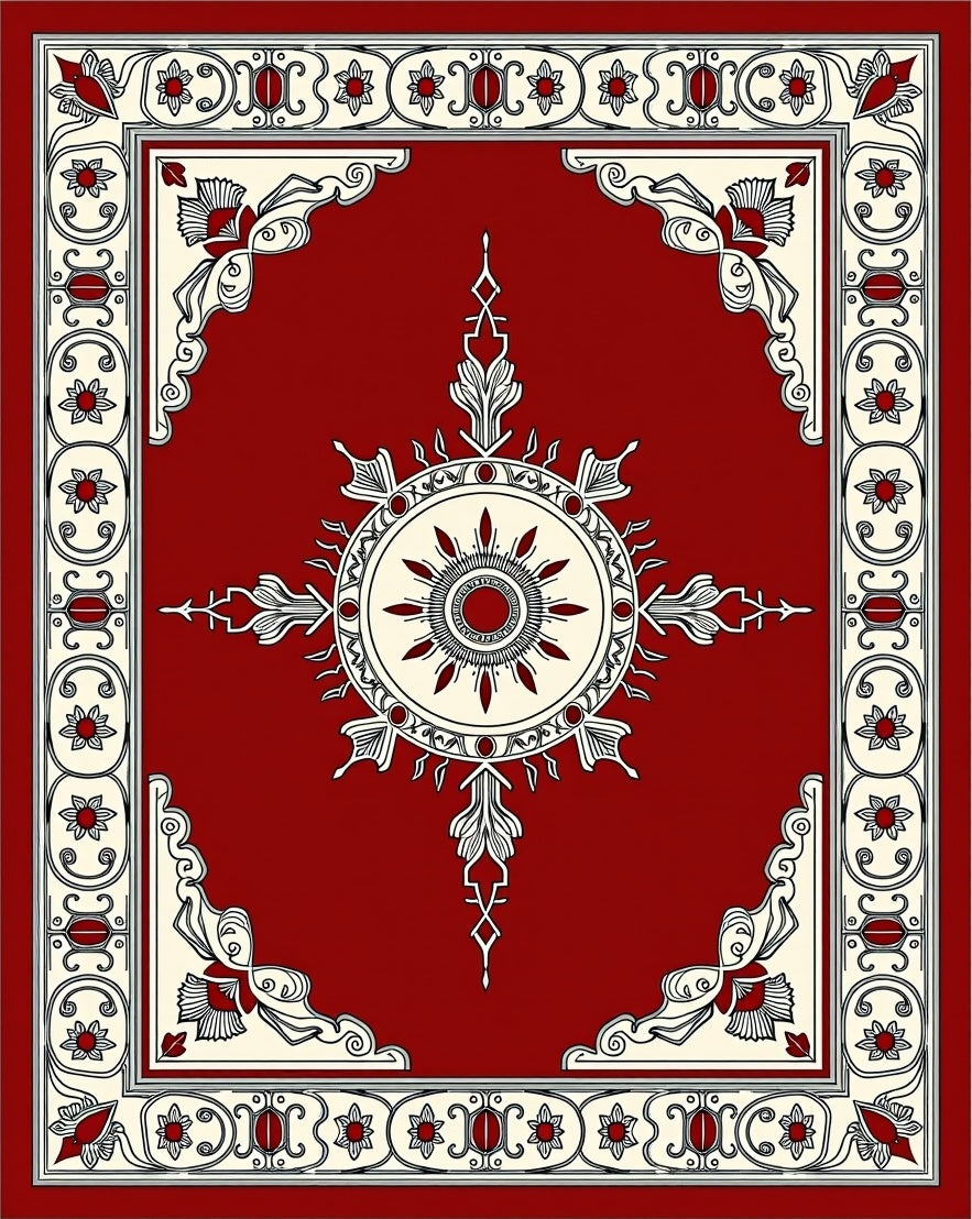 Crimson Cream Floral Sunburst Medallion Rug