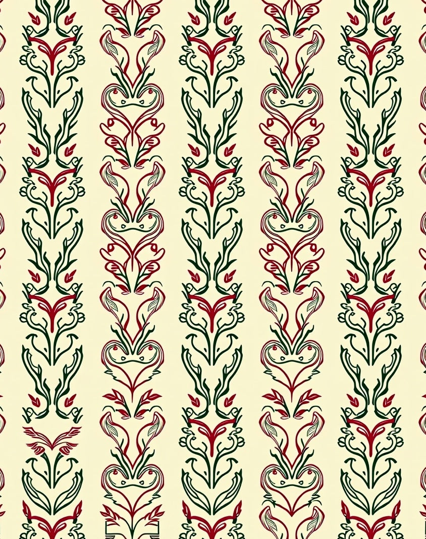 Crimson Green Floral Vertical Stripe Rug