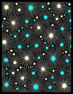 Black Starburst Floral Teal Yellow Rug