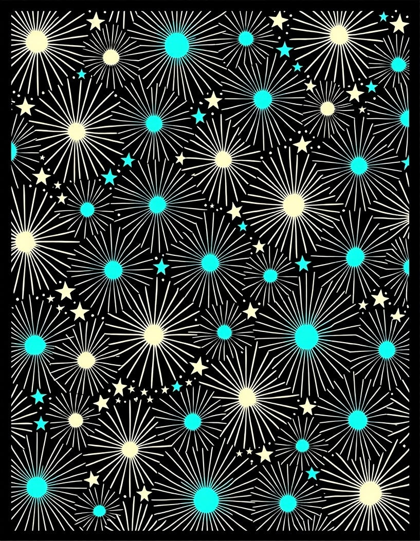 Black Starburst Floral Teal Yellow Rug