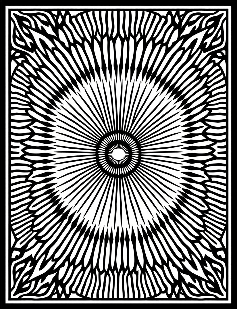 Black White Radial Sunburst Rug