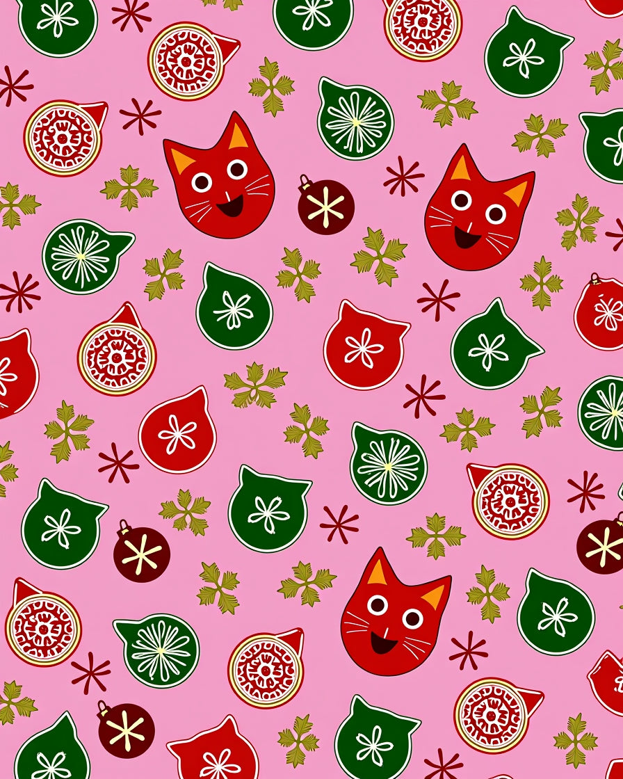 Whimsical Red Cat Holiday Ornaments Rug