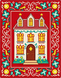 Festive red house with yellow windows Rug