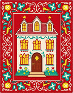 Festive red house with yellow windows Rug