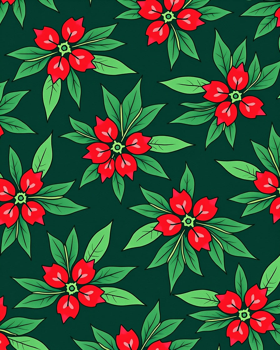 Emerald Green Red Floral Overlay Rug