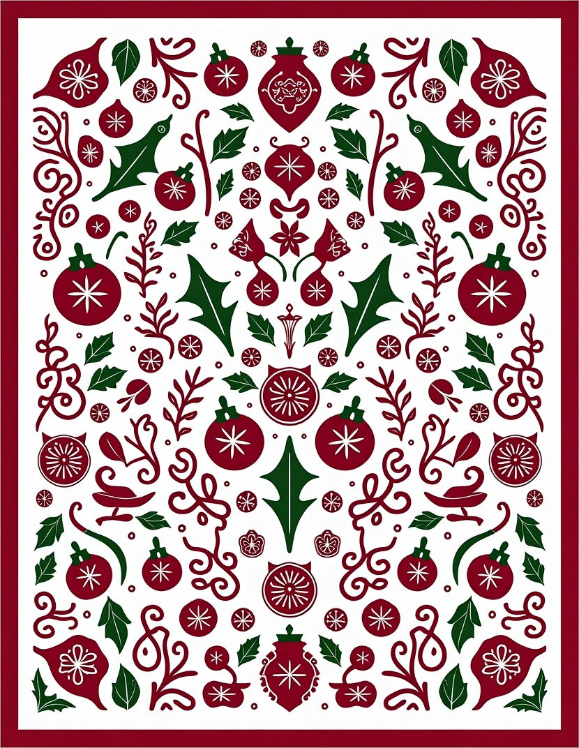 Crimson Green Holiday Ornament Collage Rug