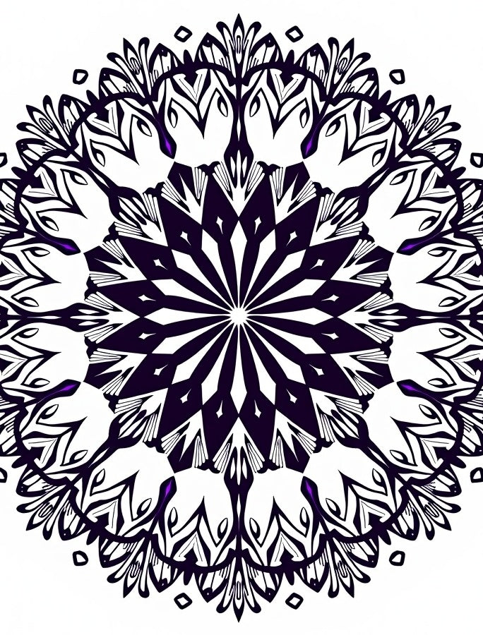 Dark Purple Black Radial Blossom Rug