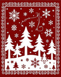 Crimson Winter Forest Snowflake Scene Rug