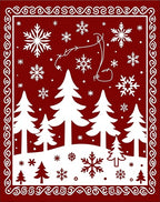 Crimson Winter Forest Snowflake Scene Rug