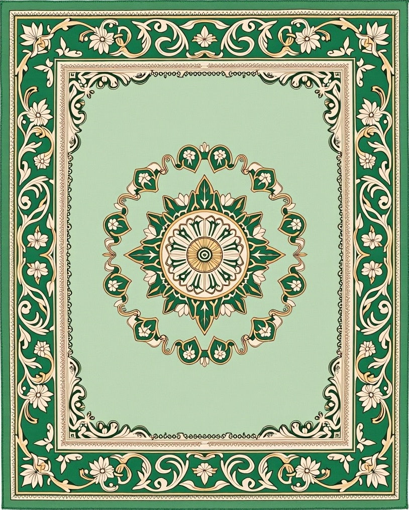 Green Blossom Medallion Relief Rug