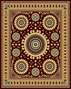 Burgundy Golden Teal Mandala Floral Rug