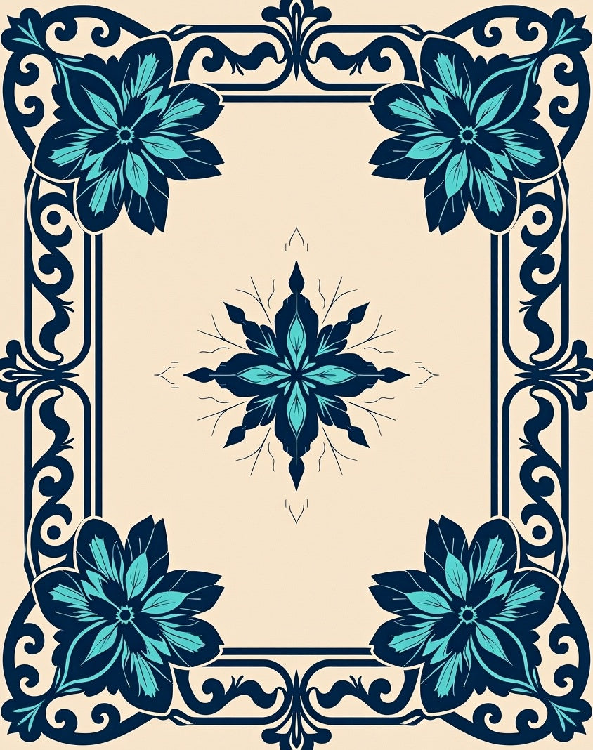 Deep Teal Floral Scrollwork Square Rug