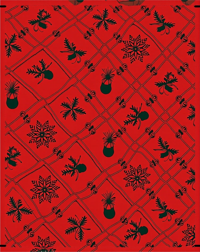 Crimson Red Holly Bow Snowflake Net Rug