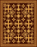 Ornate Gold Crosses Brown Border Rug