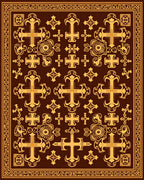Ornate Gold Crosses Brown Border Rug