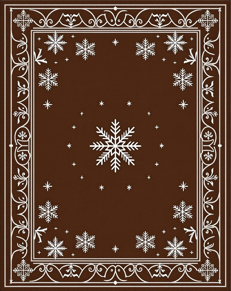 Brown and White Snowflake Emblem Rug