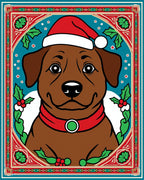 Festive Brown Dog Christmas Holly Frame Rug