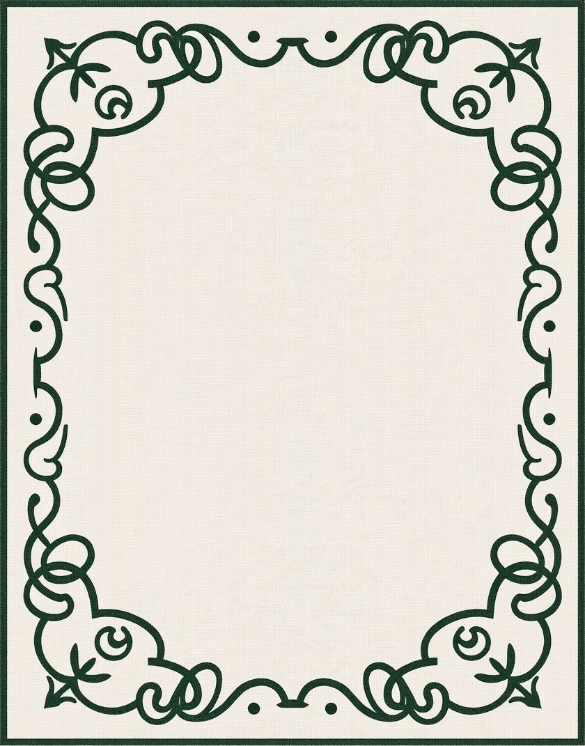 Dark Green Ornate Scroll Border Rug