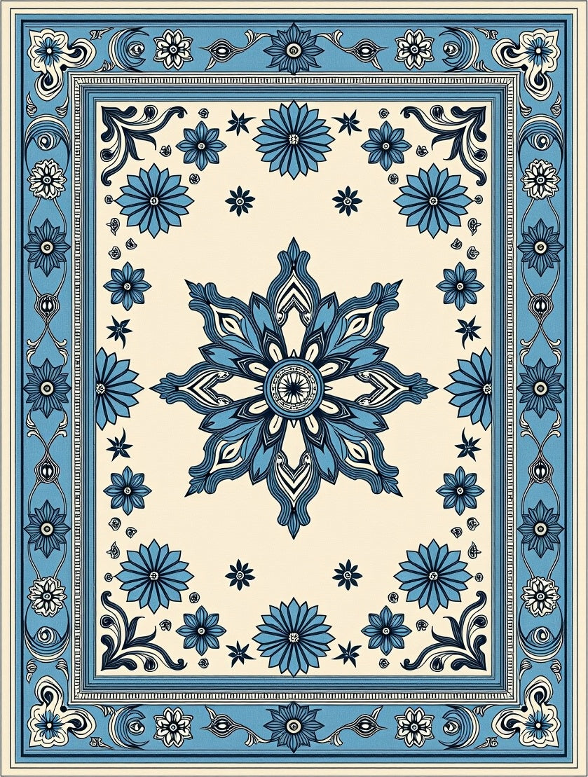 Cerulean Blue Floral Medallion Rug