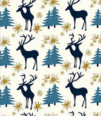 Navy Deer Pine Snowflakes Gold Rug