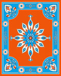 Vibrant Blue Orange Floral Medallion Rug