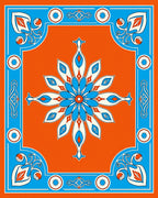 Vibrant Blue Orange Floral Medallion Rug