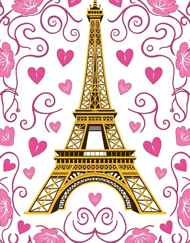 Parisian Eiffel Tower Pink Hearts Rug