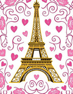 Parisian Eiffel Tower Pink Hearts Rug
