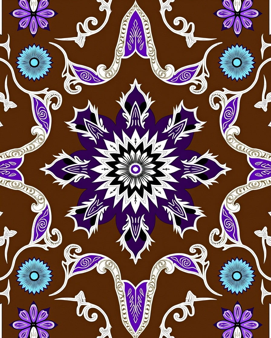 Rich Brown Purple Floral Medallion Rug