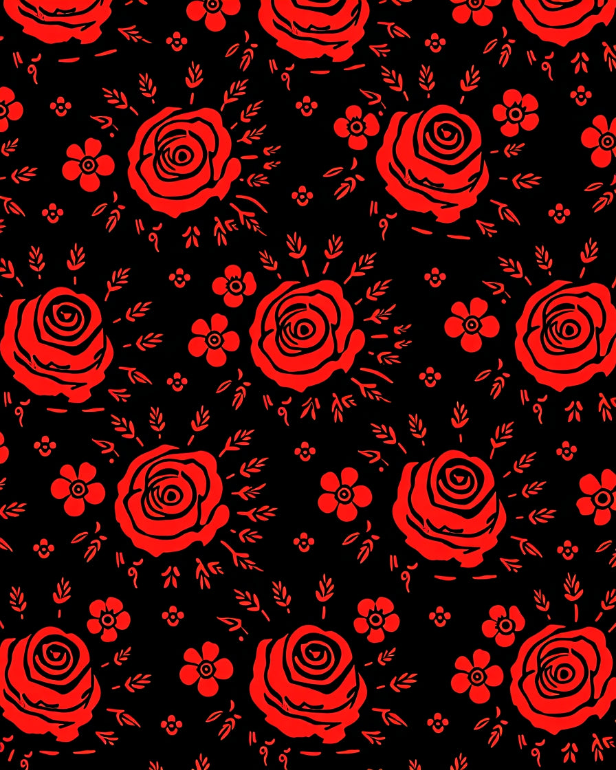 Vibrant Red Rose Garden Repeat Rug