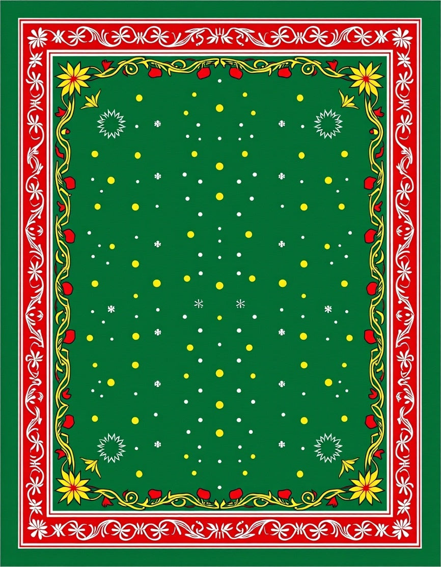Red Green Festive Floral Scattered Dots Rug