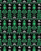 Emerald Green Ornate Floral Black Rug