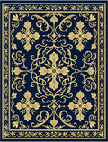 Deep Sapphire Golden Floral Medallion Rug
