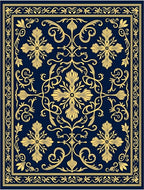 Deep Sapphire Golden Floral Medallion Rug