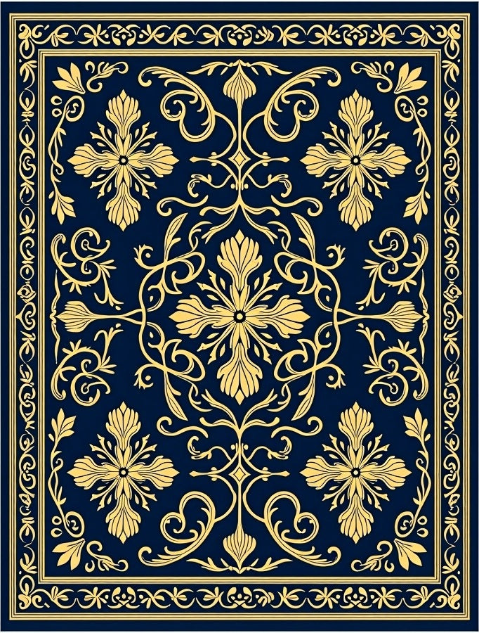 Deep Sapphire Golden Floral Medallion Rug