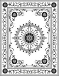 Black White Floral Medallion Scrollwork Rug