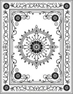 Black White Floral Medallion Scrollwork Rug